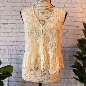 American Eagle Outfitters Cream Lace Button-Down Blouse